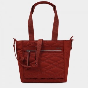 Women's Hedgren Zoe Medium Rfid Tote Bags Red Brown | HUN397QW